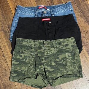 UNIONBAY Women's Shorts Trio - Light Blue Denim, Black & Olive Floral Camo